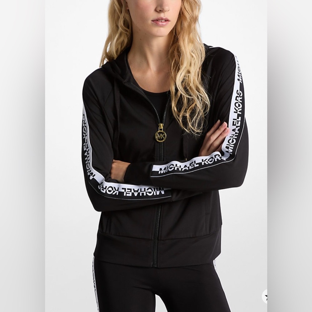 Michael Kors Logo Tape Zip-Up Hoodie Size M NWT